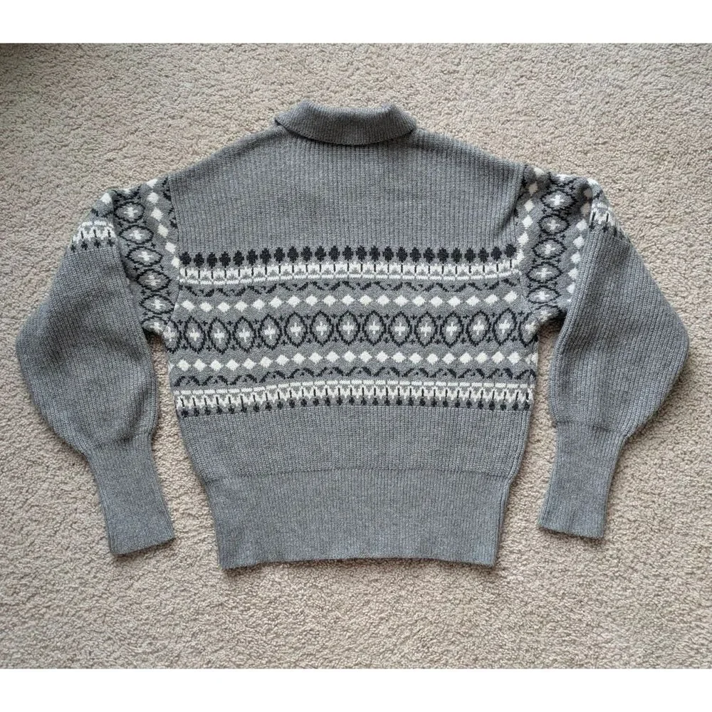 Ann Taylor LOFT Gray Soft Knitted Cropped Fair Isle Polo Sweater Sz M